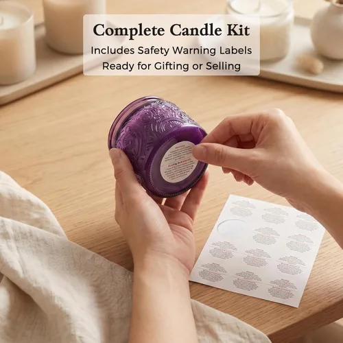 Miniatura 6 de Paquete de 18 unidades de recipientes de vela de vidrio en relieve de 4 onzas con tapas y etiquetas, tarros de vela transparentes para hacer velas