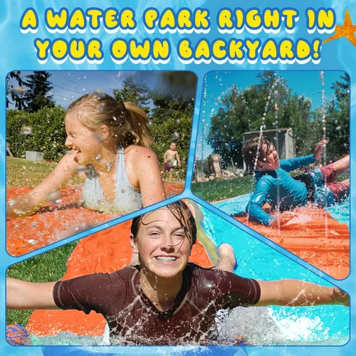 Miniatura 3 de Toboganes de agua dobles y toboganes acuáticos de 46 pies para niños y adultos, toboganes de agua extralargos con 2 bodyboards, resistentes