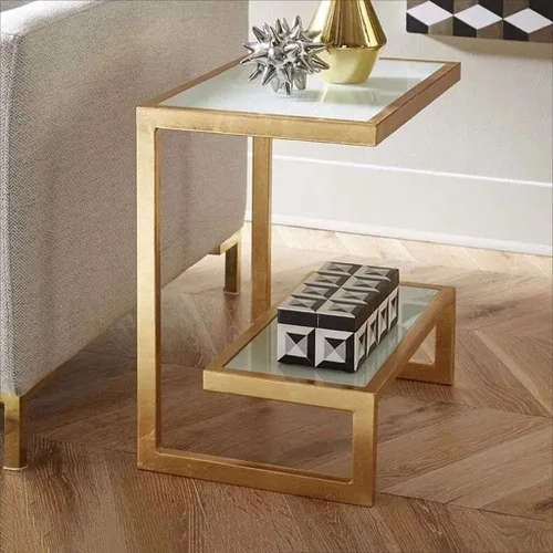 Miniatura 6 de Mesa de Centro Mesa de centro en forma de G, mesa auxiliar cuadrada creativa, parte superior de vidrio y metal con acento e acento decorativo