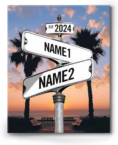 Miniatura 66 de Impresiones en lienzo personalizadas: letrero de calle Crossroads para parejas, arte de pared, nombres y fechas, regalo personalizado, impresión