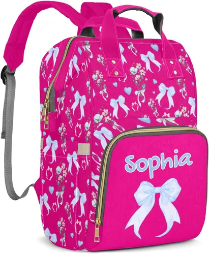 Miniatura 13 de Mochila de pañales personalizada con lazo con nombre, gran capacidad, multifuncional, bolsa de mamá, impermeable, elegante bolsa de lactancia Arco 05