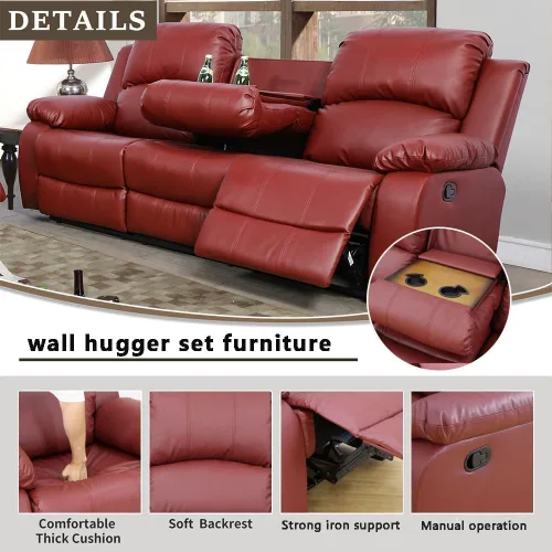 Miniatura 3 de Juego de muebles de sala de estar de cuero reconstituido con sofá reclinable, juego de sofá reclinable, silla de dos cuerpos, juegos de muebles