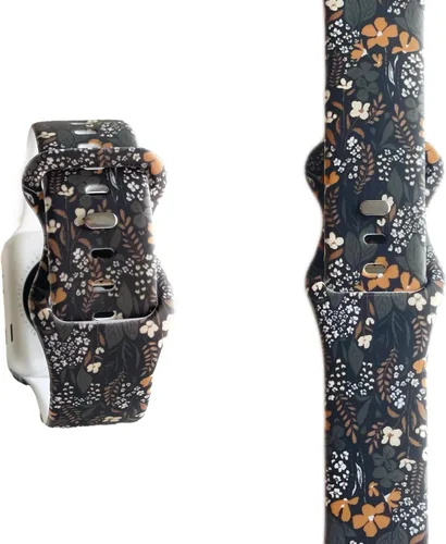 Correa deportiva impermeable de silicona suave color negro bosque floral compatible con Apple Watch Series 9 8 7 6 5 4 3 2 1 SE, modelo 1.496 in