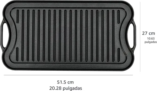 Miniatura 3 de Amazon Basics Parrilla/plancha rectangular reversible de hierro fundido pre-sazonado, negro, 20 x 10.63 x 0.98 pulgadas