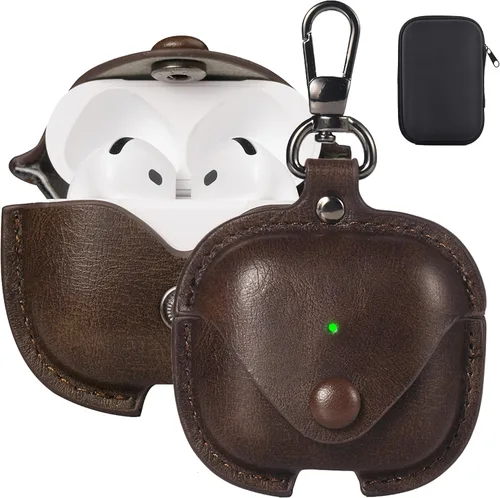 Miniatura 17 de Maxjoy Funda de cuero para AirPods 4, funda de cuero para AirPods de 4ª generación, funda protectora de cuero con llavero compatible con Apple Negro