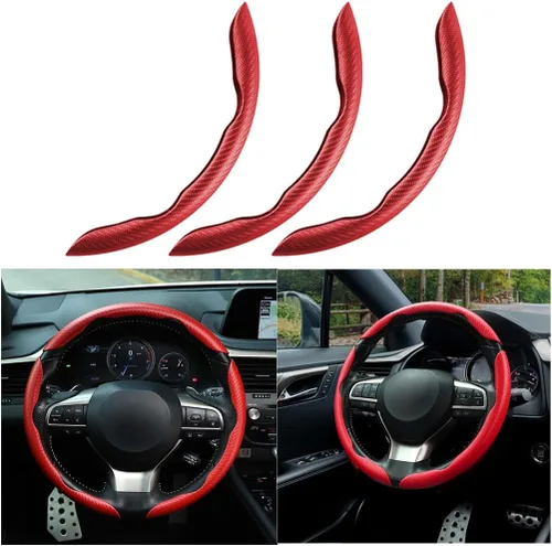 Miniatura 8 de Mandark 3 fundas de fibra de carbono para volante de automóvil, protector de volante de cuero antideslizante para automóvil, accesorios