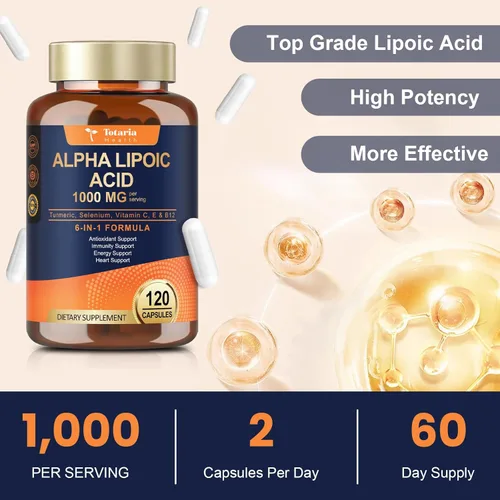 Miniatura 7 de 2 Paquetes de Cápsulas de Suplemento Antioxidante de Ácido Alfa-Lipoico 1000mg para Apoyo a la Neuropatía, Salud de los Nervios, Desintoxicación
