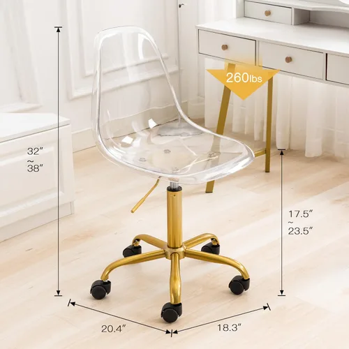 Miniatura 2 de Silla de escritorio de acrílico transparente, moderna, pequeña, con ruedas, linda silla de plástico sin brazos, silla de plástico Lucite