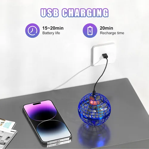 Miniatura 7 de XINHOME - Juguetes de bola de orbe volador con forma de globo, bumerán mágico, controlado a mano, mini dron con función de giro y levitación, luces