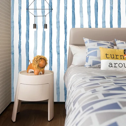 Miniatura 3 de HAOKHOME Papel pintado azul para despegar y pegar, papel de pared rayado costero bohemio, removible, azul índigo/blanco, de vinilo, autoadhesivo