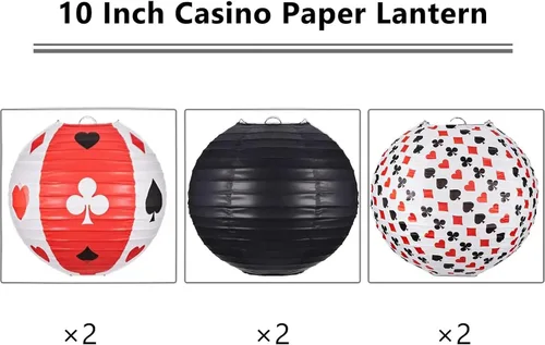 Miniatura 2 de Mudder 6 piezas de decoración de fiesta de casino negro rojo linternas de papel 10 pulgadas póker noche decoraciones casino colgantes linternas