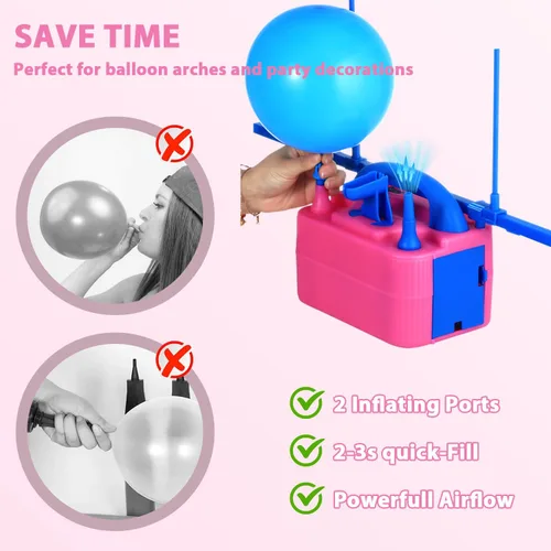 Miniatura 9 de Bomba de globo eléctrica, bomba de aire eléctrica de repuesto manual para globos, bomba de inflado de globo estándar de EE. UU., bomba eléctrica