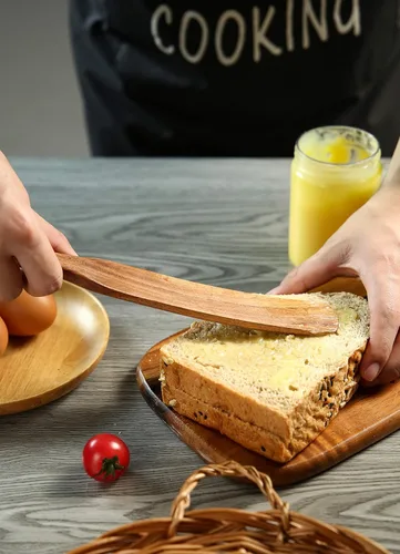 Miniatura 7 de Juego de 6 espátulas de madera para cocinar, juego de 6 espátulas de teca natural con barril de almacenamiento de acero inoxidable, utensilios