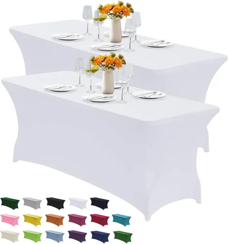 Miniatura 25 de CWK - Funda de mesa de elastano elástica impermeable de 6 pies para mesas rectangulares - Mantel elástico ajustado para mesas plegables, tela Rosa