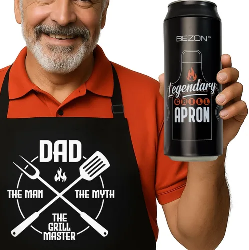 Miniatura 15 de BEZON Delantal de parrilla divertido para hombres – Envase de regalo de lata de cerveza – Divertido regalo de barbacoa para papá, esposo o amigo