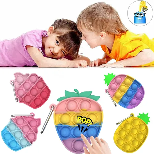 Miniatura 2 de 12 piezas de juguete para ansiedad de burbujas, fresas, piñas, helado, juguete simple para ansiedad, llavero de burbujas para reventar, juguetes