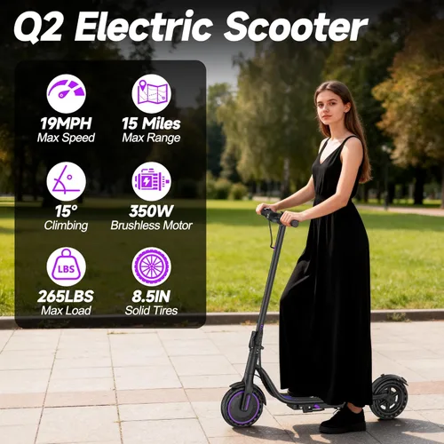 Miniatura 2 de VOLPAM Scooter eléctrico con neumático sólido de 8.5"/10", motor potente de 350 W/500 W y velocidad máxima de 19/22 MPH, alcance de 16 a 28 millas