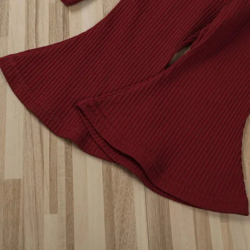 Miniatura 7 de Ropa para bebé y niña, acanalado, con volantes, manga larga, mameluco, pantalones acampanados, color sólido, otoño, invierno, trajes de 2 piezas