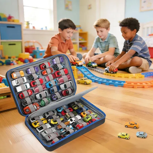 Miniatura 6 de Estuche organizador de almacenamiento para automóvil para 48 vehículos, funda de transporte portátil de colección fundida a presión a escala 1:64