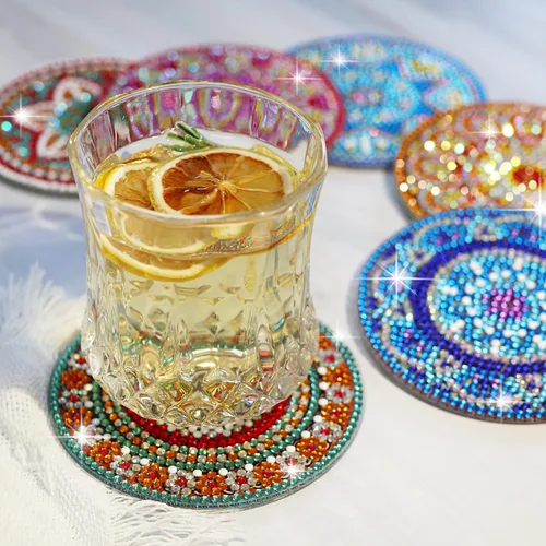 Miniatura 6 de Temlum Juego de 6 posavasos de pintura de diamante, posavasos de mandala para principiantes, kit de pintura de diamantes pequeños para adultos