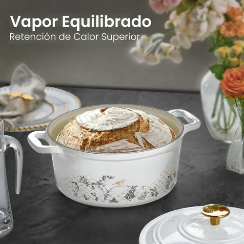 Miniatura 6 de CAROTE Olla de Horno Holandés de Hierro Fundido de 5QT con Tapa, Hornos Holandeses Esmaltados Florales con Caja de Regalo, Olla de Hierro Fundido