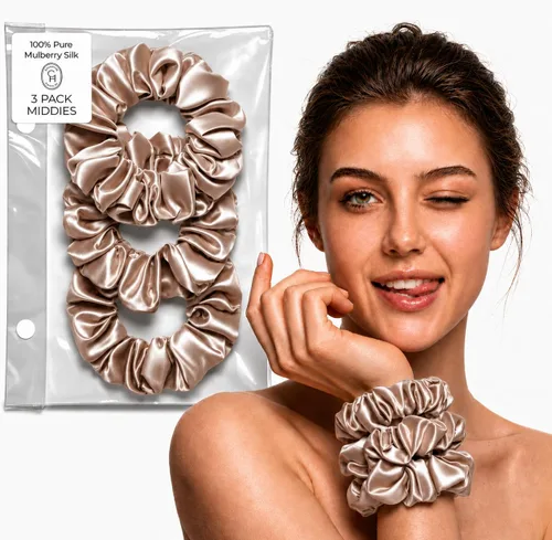 Miniatura 11 de SUNDAYSILKS™ - Lujosos coleteros de seda de morera para mujeres y niñas Coleteros antideslizantes y sedosos para el cabello natural, rizado, fino