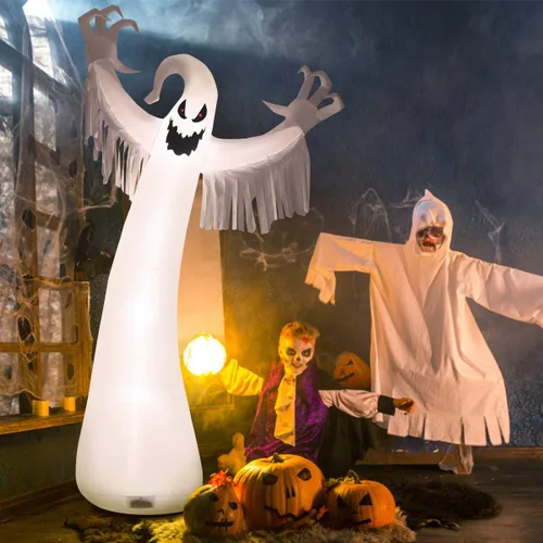 Miniatura 3 de Tangkula Fantasma inflable de Halloween de 12 pies, decoración de fantasma de Halloween con soplador y luces LED, decoración de fiesta de fantasma