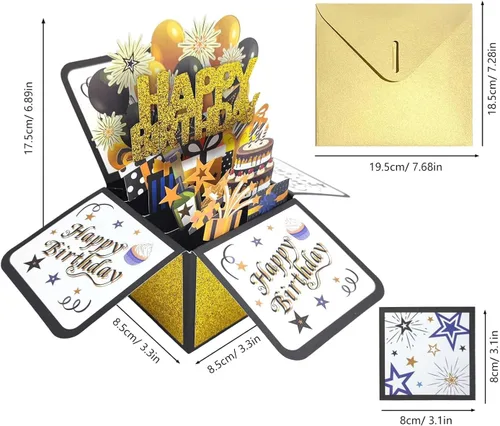 Miniatura 6 de Tarjeta de cumpleaños 3D emergente, tarjeta de felicitación en blanco con sobre, regalo de cumpleaños para él, papá, marido, hijo, mujeres, niños