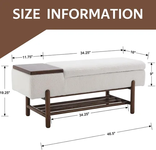 Miniatura 2 de ROCITY Banco de sherpa beige para dormitorio, extremo de la cama, banco otomano tapizado con asiento acolchado para sala de estar, entrada, lana