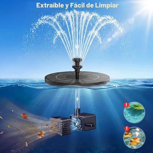 Miniatura 8 de AISITIN Bomba de fuente solar de 3.5 W con batería integrada de 1500 mAh, fuente de baño para pájaros con 6 boquillas, bomba de agua flotante solar