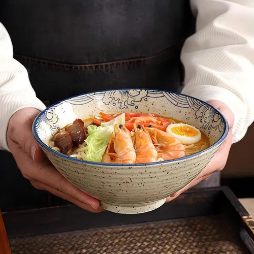 Miniatura 4 de Juego de cuencos de cerámica para ramen, 2 juegos de 34 onzas, cuencos grandes de sopa de fideos japoneses con cucharas y palillos para sopa