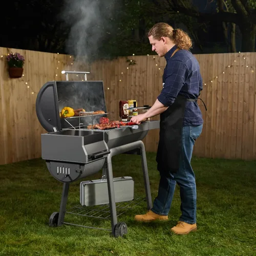 Miniatura 9 de Feasto - Parrilla de carbón con ahumador lateral y mesa auxiliar, parrilla de exterior de 30 pulgadas de alta resistencia con 832 pulgadas cuadradas