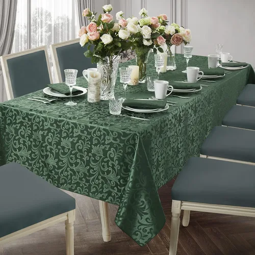Miniatura 7 de Mantel cuadrado de damasco de desplazamiento verde jacquard de 52 x 52 pulgadas, mantel lavable para mesa de comedor, fiestas de buffet y campamento