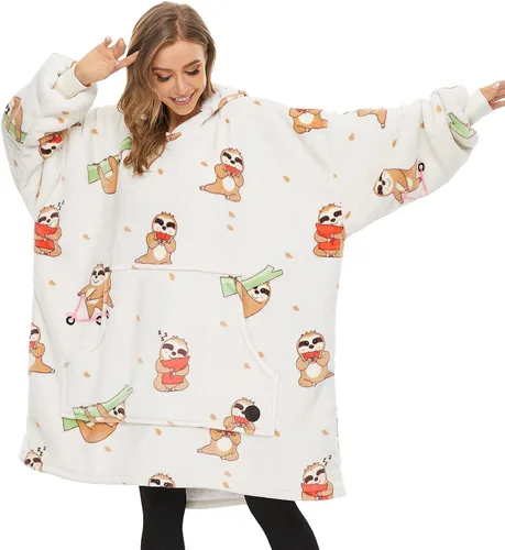 Miniatura 35 de Three Poodle - Manta con capucha portátil para niños, sudadera de sherpa de gran tamaño con capucha gigante, manta con capucha cálida y acogedora