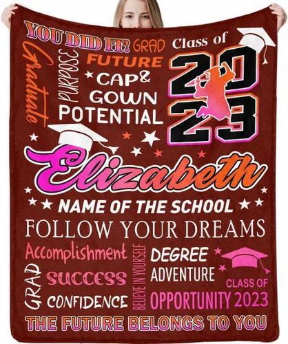 Miniatura 40 de Decoraciones de graduación 2023, manta de regalo para ella, él, felicitaciones 2023, azul oscuro, manta de graduado con nombre personalizado, No.11