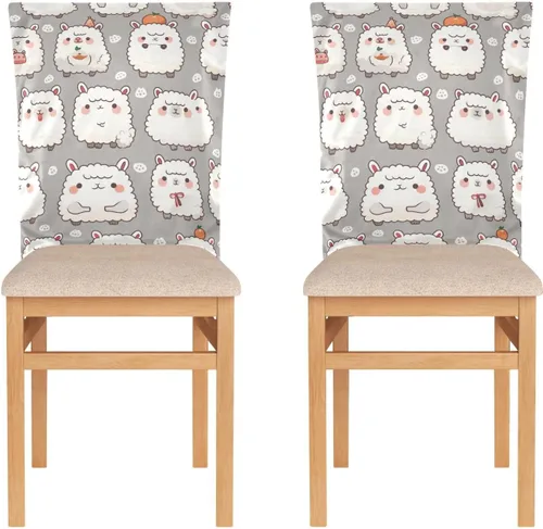 Chairs Slipcovers Anti-Dust for Party Set of 2 Chair Covers with Bottom Straps cubre sillas para comedor Decor Cute Cartoon Alpaca Dark Grey Kids