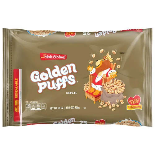 Malt-O-Meal Golden Puffs Cereal para el desayuno, cereal de trigo hinchado endulzado, cereal de tamaño familiar a granel, bolsa de cereales