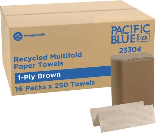 Rollos de papel reciclados Pacific Blue Basic plegados (anteriormente con la marca Envision) de GP PRO (Georgia-Pacific), color marrón, 23304, 250