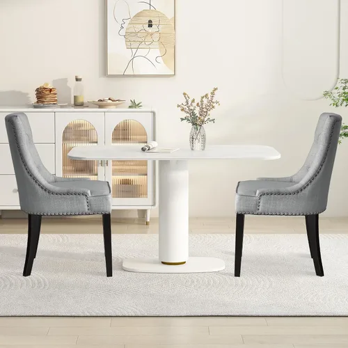 Miniatura 8 de Vanity Art Juego de 2 sillas de comedor con botones copetudos, cómodas sillas de comedor tapizadas de tela, sillas acolchadas con patas de madera
