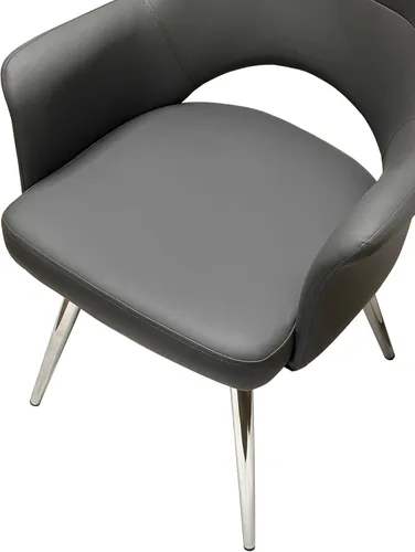 Miniatura 9 de Atlas Silla de comedor giratoria tapizada con brazos Asiento acolchado de cocina Patas cromadas pulidas en base giratoria Tapicería de tela