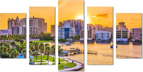 Miniatura 10 de 90 x 60 TOTAL - Sarasota, Florida USA Canvas Print Wall Art - 3 Panel Split, Triptych, home decor wall decor skyline 3 paneles