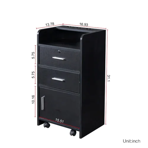Miniatura 2 de SSLine Estación de salón moderna, soporte de piso negro, gabinete de madera para estilista, peluquería, peluquería, mesa de almacenamiento clásica