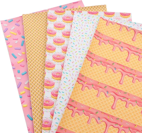 Miniatura 5 de David accessories Hojas de tela de cuero sintético con estampado de donas y cruz, 5 piezas de 7.7 x 12.9 pulgadas (aproximadamente 7.9 in x 13.0 in)
