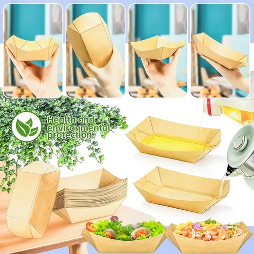 Miniatura 3 de Paquete de 120 bandejas de papel desechables de 2 libras de papel para barcos, bandeja de servir comida kraft, cestas para aperitivos, palomitas