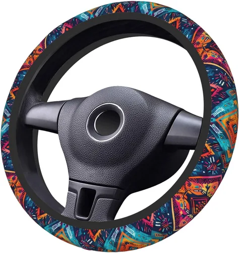 Miniatura 5 de Funda para volante de automóvil, protector antideslizante universal de 15 pulgadas de estilo bohemio oscuro, accesorios elásticos para auto