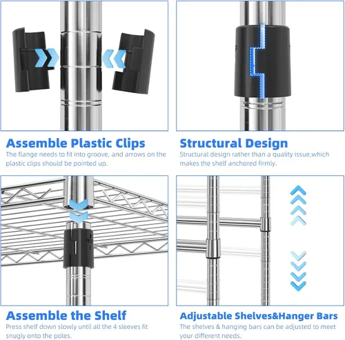 Miniatura 5 de Simple Trending Perchero para ropa resistente con ruedas y 4 varillas colgantes, estantes ajustables para prendas rodantes, capacidad de carga 254