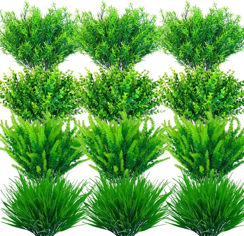 Miniatura 9 de 8 piezas flores artificiales de otoño para decoración al aire libre, plantas artificiales de otoño para exteriores, hierba amarilla artificial