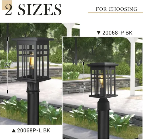 Miniatura 3 de zeyu 20068-P BK - Lámpara de poste para exteriores, con pantalla de vidrio transparente y acabado negro, 20068-P BK
