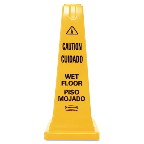 Rubbermaid Commercial Products Cono de seguridad multilingüe de precaución/advertencia para suelos húmedos para restaurante, tienda de comestibles,