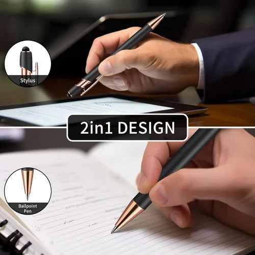 Miniatura 3 de Bolígrafos personalizados con lápiz capacitivo, bolígrafos con nombre impresos personalizados con tinta negra, impresos con tu logotipo o mensaje